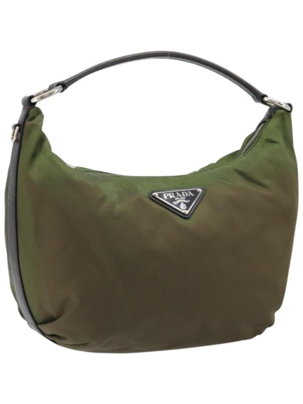 PRADA Shoulder Bag Nylon Silver Khaki